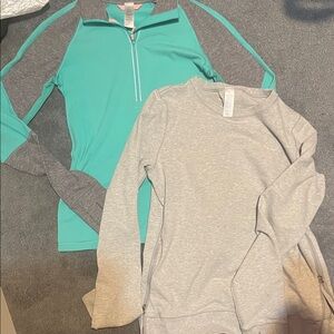 Ivviva By Lululemon Mint Quarter-Zip Pullover & Grey Crewneck w/ Zip Side 14 EUC